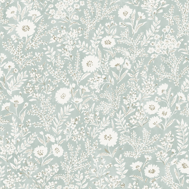 Sample 4072-70053 Delphine, Agathon Seafoam Floral Wallpaper by Chesapeake