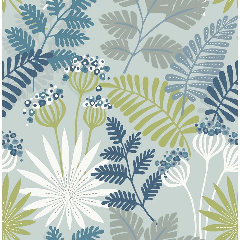 Sample 4014-26450 Seychelles, Praslin Sky Blue Botanical Wallpaper by A-Street Prints Wallpaper
