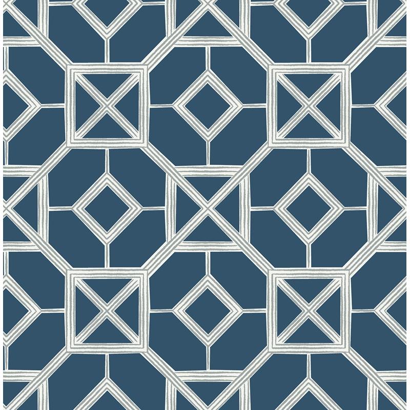 Sample 4014-26411 Seychelles, Livia Dark Blue Trellis Wallpaper by A-Street Prints Wallpaper