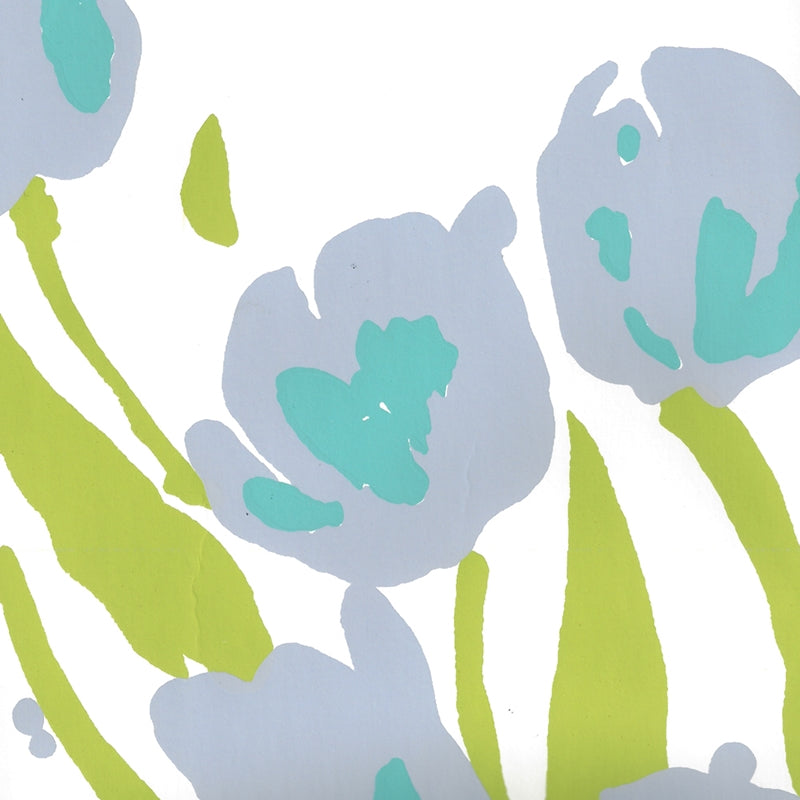 Sample 020071WP Tulip Multicolor, Lilac Turquoise Green on White by Quadrille Wallpaper