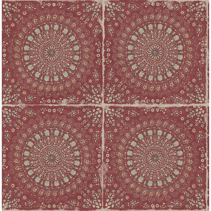 Select RY30710 Boho Rhapsody Mandala Boho Tile Red by Seabrook Wallpaper