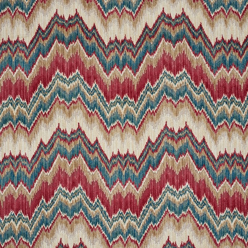 Purchase sample of 78790 Bezique Flamestitch Velvet, Red & Peacock by Schumacher Fabric