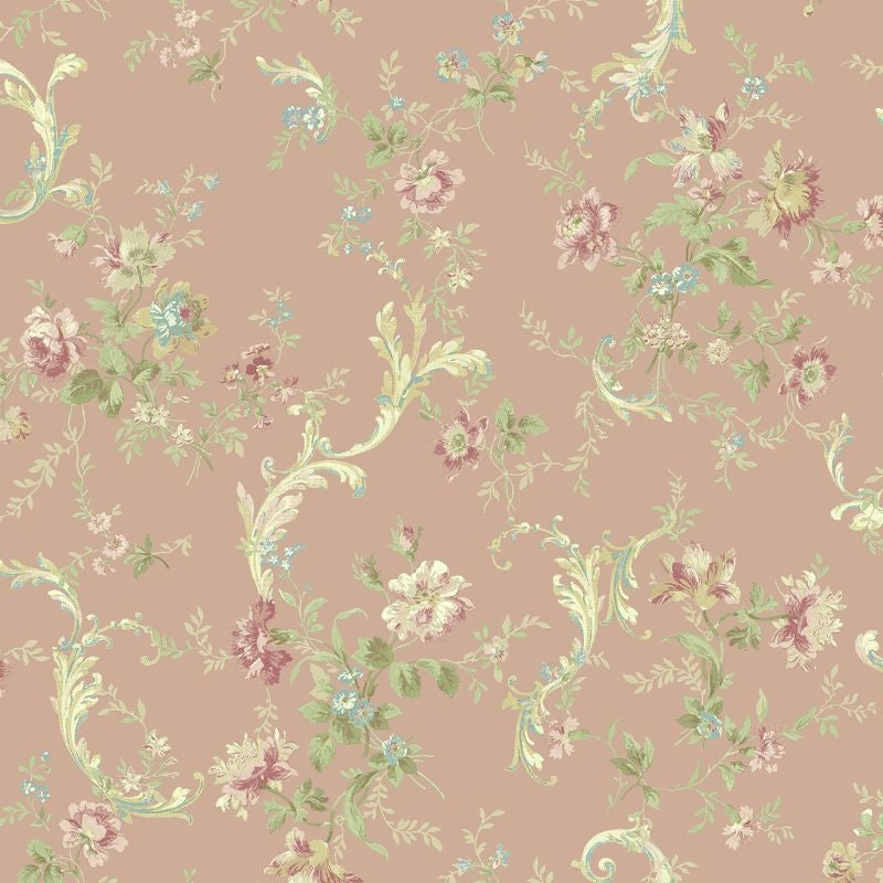 Find FG70501 Flora Florals With Scroll by Wallquest Wallpaper