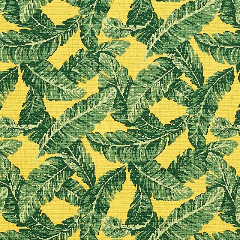 Looking 80091 Tropical Leaf Epingle Green and Yellow by Schumacher Fabric