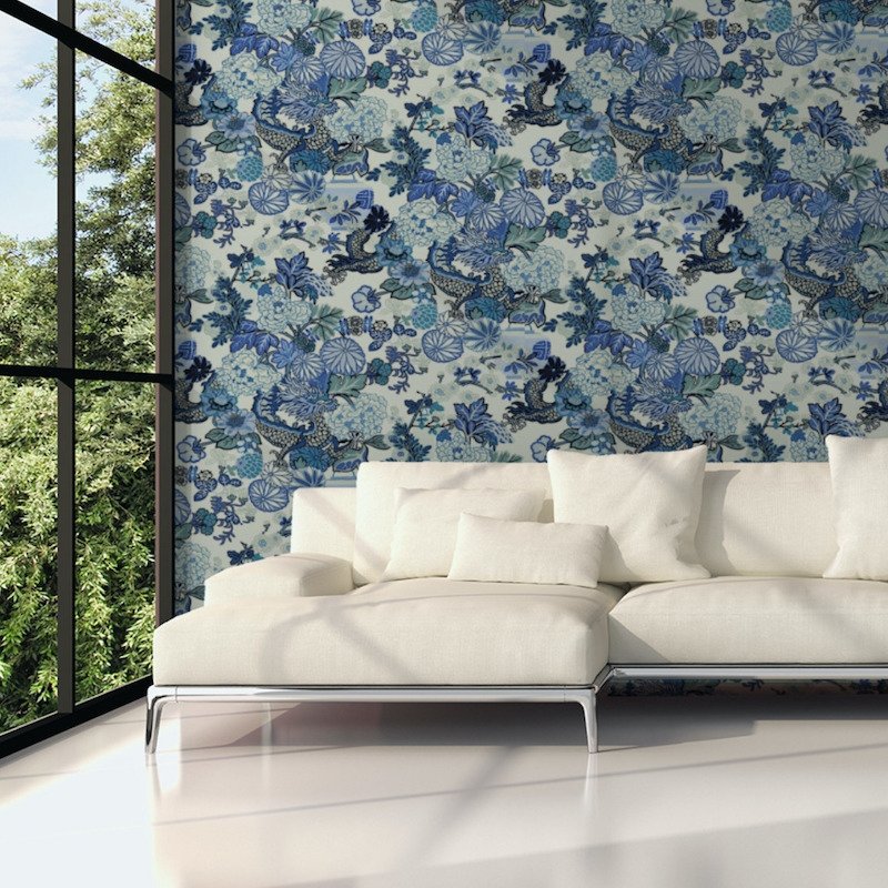 5001062 | Chiang Mai Dragon, China Blue - Schumacher Wallpaper