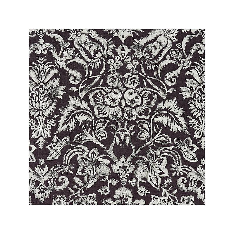 Sample 16598-003 Mansfield Damask Print, Graphite and Silver - Scalamandre Fabric (SC 000316598)