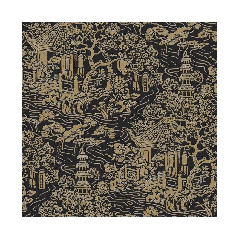 Sample - AF6577 Tea Garden, Chinoiserie Black, Gold by Ronald Redding