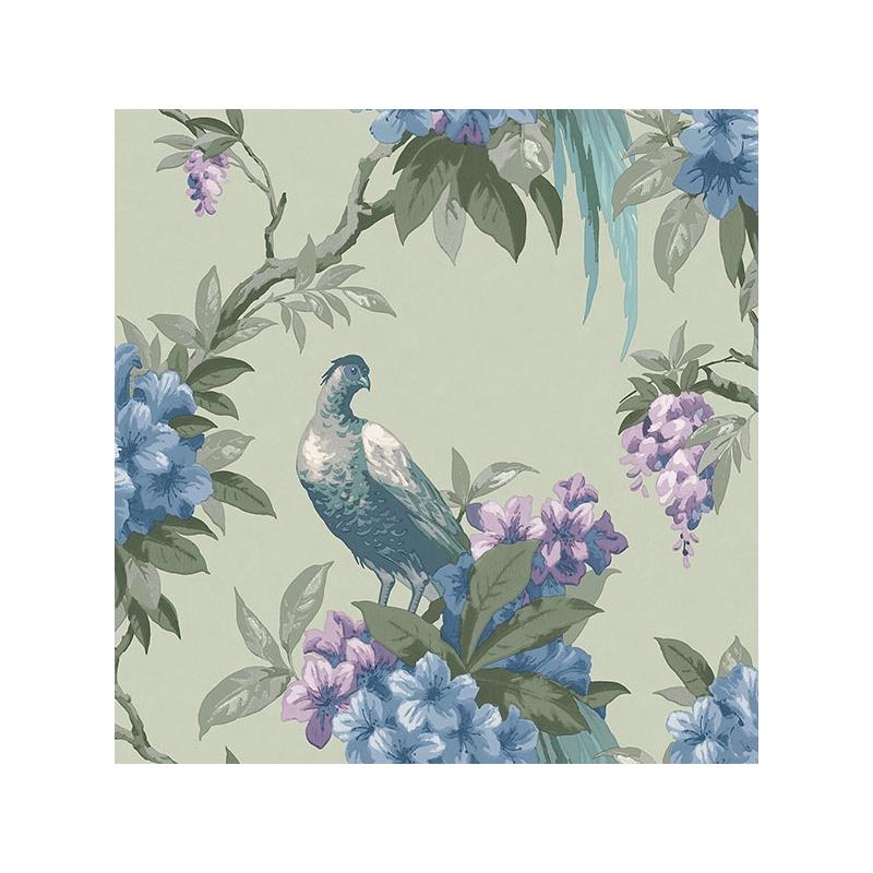 Sample M1660 Archive Collection, Golden Pheasant Sage Floral Wallpaper by Brewster
