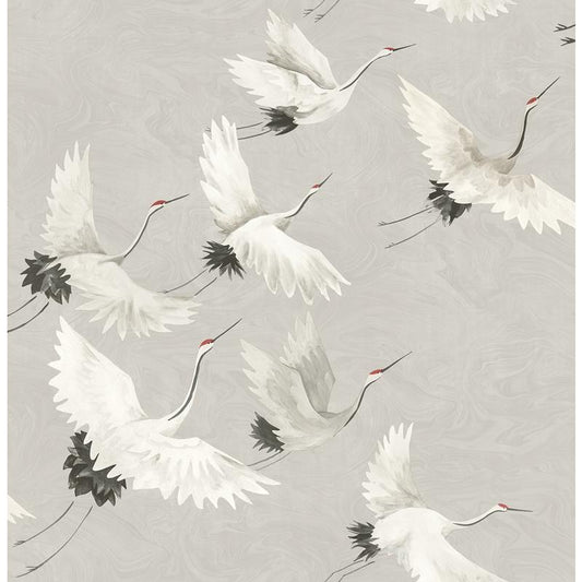 Looking 2904-24304 Fresh Start Kitchen & Bath Windsong Grey Bird Wallpaper Grey Brewster