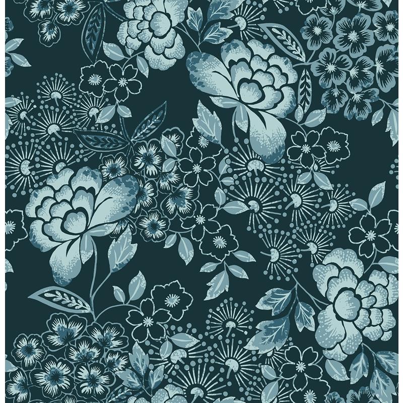 Save on 4081-26300 Happy Irina Navy Floral Blooms Navy A-Street Prints Wallpaper