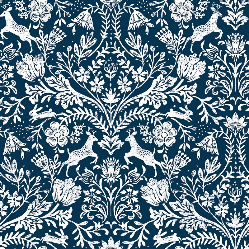 Save 3124-13883 Thoreau Forest Dance Navy Damask Wallpaper Navy by Chesapeake Wallpaper