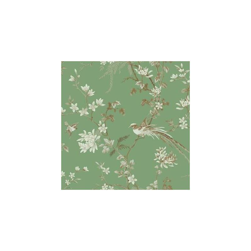 Sample KT2175 Ronald Redding 24 Karat, Bird And Blossom Chinoserie Wallpaper Green by Ronald Redding