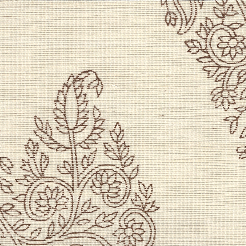 Sample HC1480R-TOBA Taj, Tobacco On Beige Grasscloth by Quadrille Wallpaper