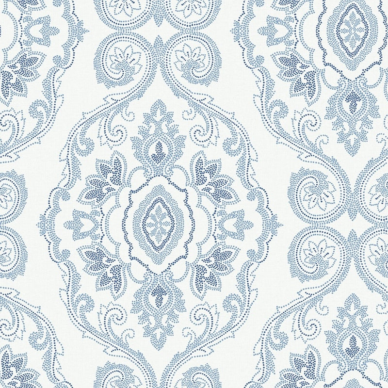 Sample MB30312 Beach House Nautical Damask, Coastal Blue Damask by Seabrook Wallpaper