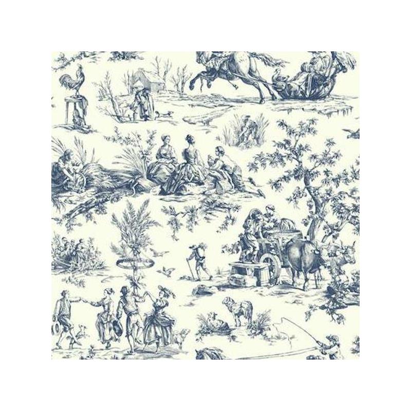 Sample AF2000 Ashford Toiles, Seasons Toile  color navy Scenic by Ashford House Wallpaper