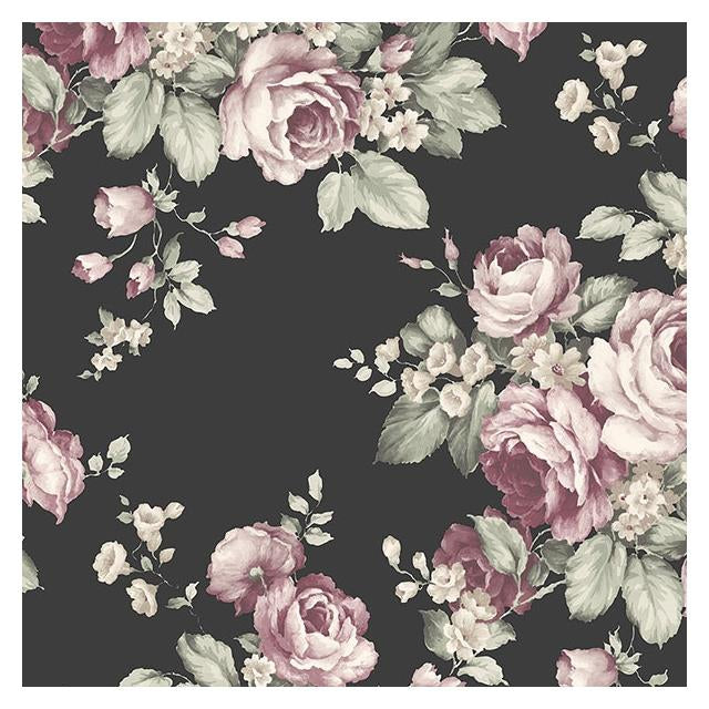 Buy AF37700 Flourish (Abby Rose 4) Black Grand Floral Wallpaper in Black Ebony Plum & Pinks  by Norwall Wallpaper