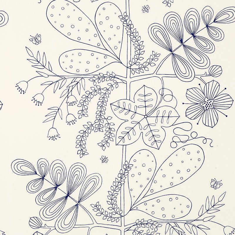 Purchase sample of 176203 Blommen Print, Navy by Schumacher Fabric
