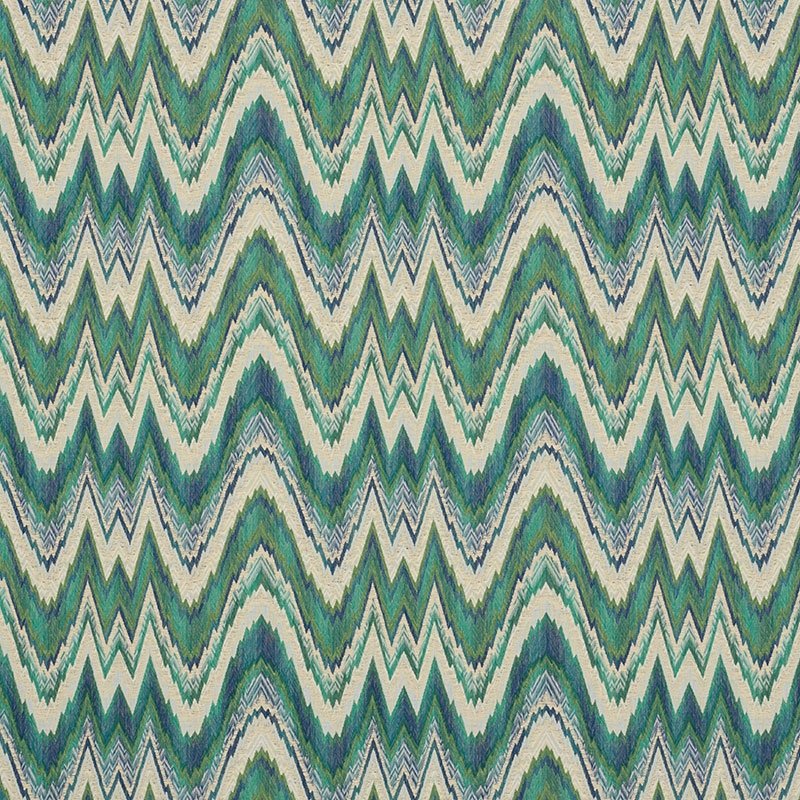 Select 68942 Valkyrie Flame Stitch Emerald Peacock by Schumacher Fabric