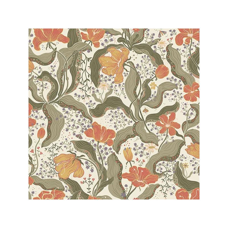 Sample 2932-65119 Lina, Bodri Dark Green Tulip Garden  by A-Street Prints Wallpaper