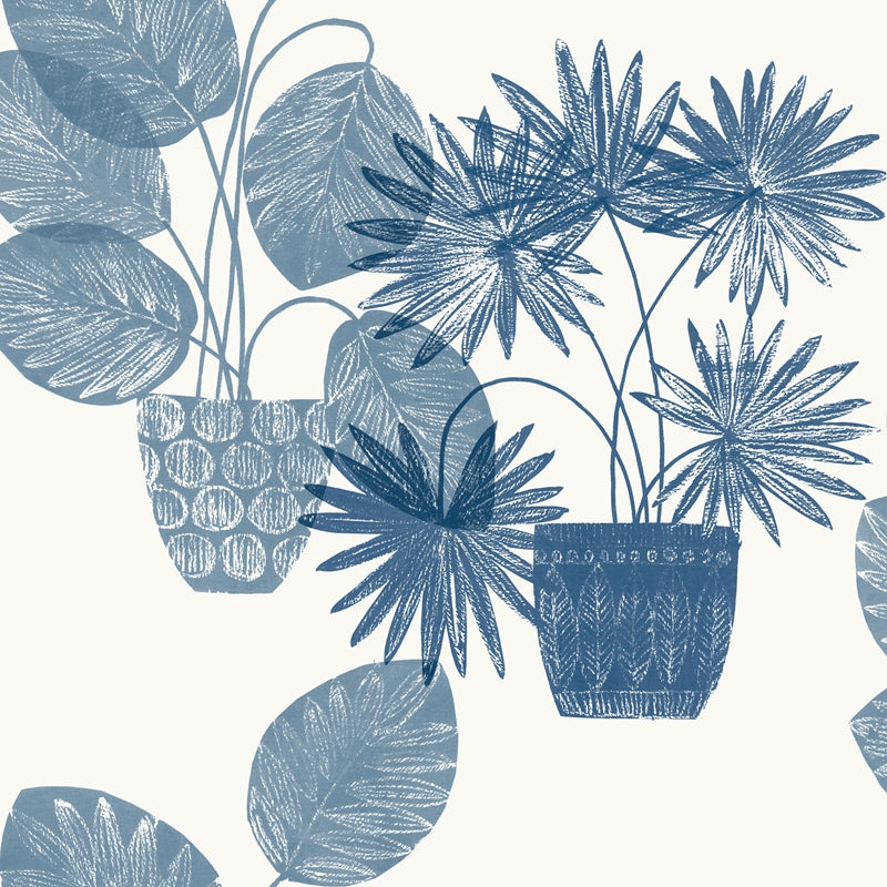 Sample 4014-87559 Seychelles, Aida Blue Potted Plant Wallpaper by A-Street Prints Wallpaper