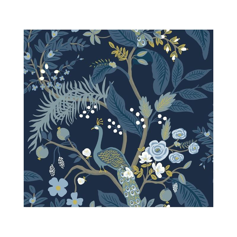 Sample RI5172 Rifle Paper Co. Peacock Navy York Wallpaper