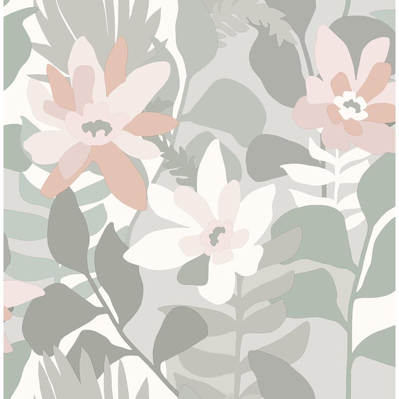 Sample 4014-26454 Seychelles, Koko Grey Floral Wallpaper by A-Street Prints Wallpaper