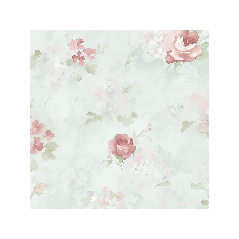 Sample AB42417 Flourish Abby Rose 4, Green Morning Dew Wallpaper in Greens Pinks by Norwall