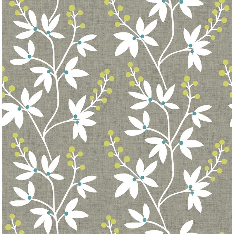 Looking NUS3548 Taupe & Lime Fairfield Botanical Peel and Stick by Wallpaper