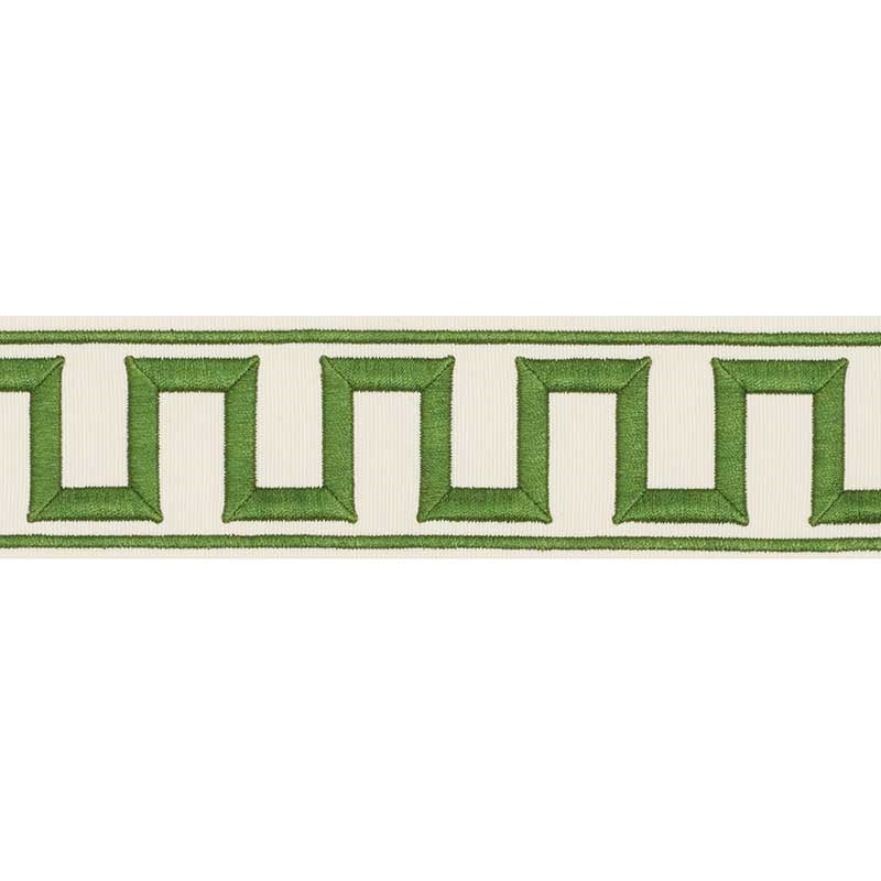 70795 | Greek Key Embroidered Tape, Green - Schumacher Fabric