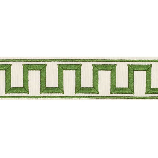 70795 | Greek Key Embroidered Tape, Green - Schumacher Fabric