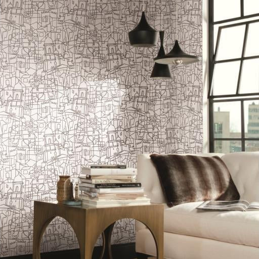 View Psw1047Rl Line Art Modern Black Peel And Stick Wallpaper