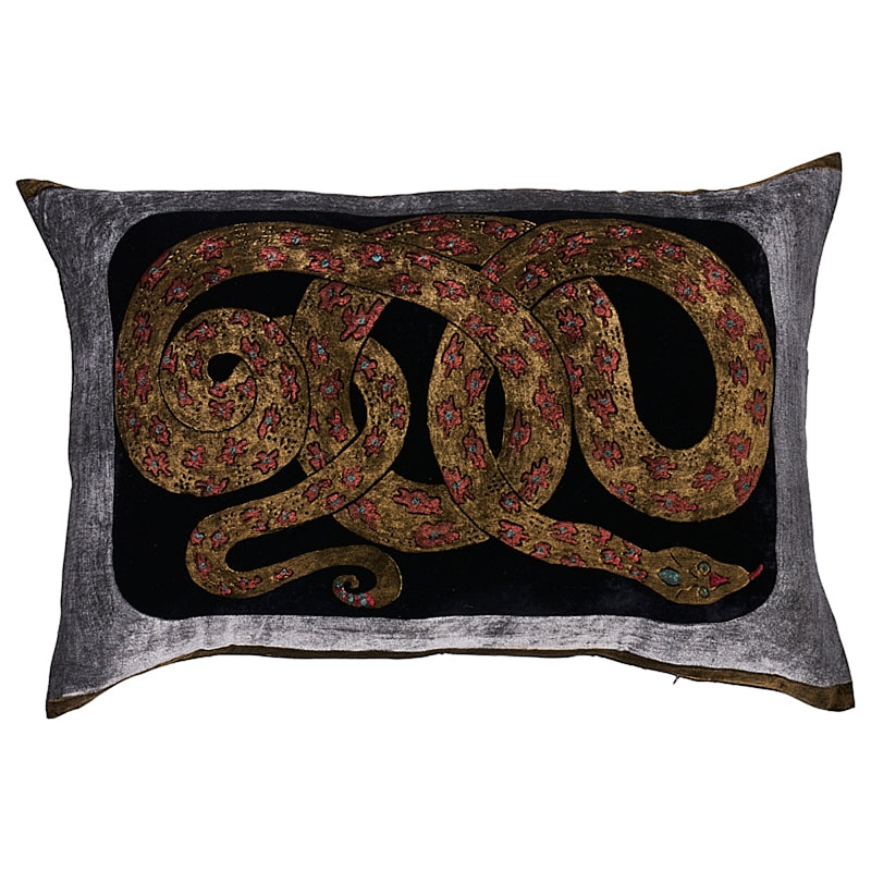 So000135 | Gilded Serpiente Velvet Pillow, Black - Schumacher Furniture and Accessories