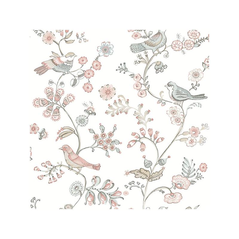 Sample 3122-10805 Flora and Fauna Jinjur Blush Bird Trail by Chesapeake Wallpaper