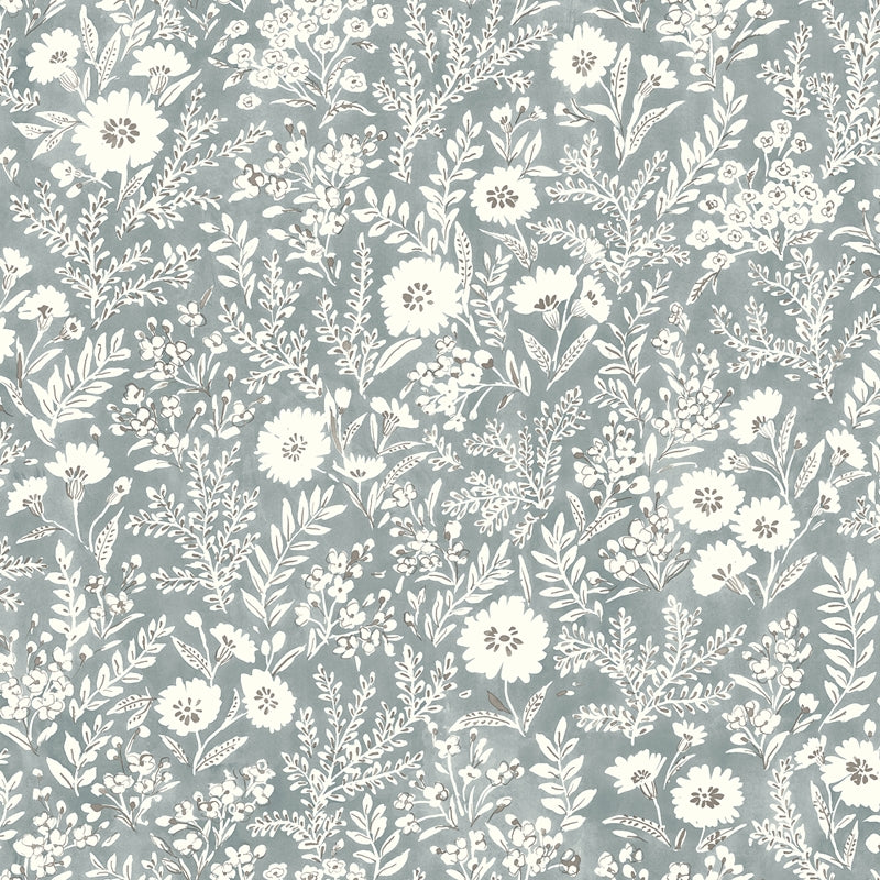 Sample 4072-70051 Delphine, Agathon Blue Floral Wallpaper by Chesapeake
