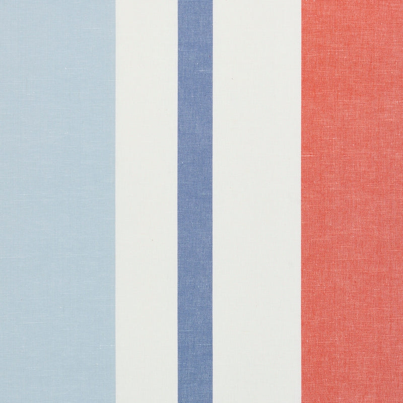 Purchase sample of 79662 Lolland Linen Stripe, Sky & Coral by Schumacher Fabric