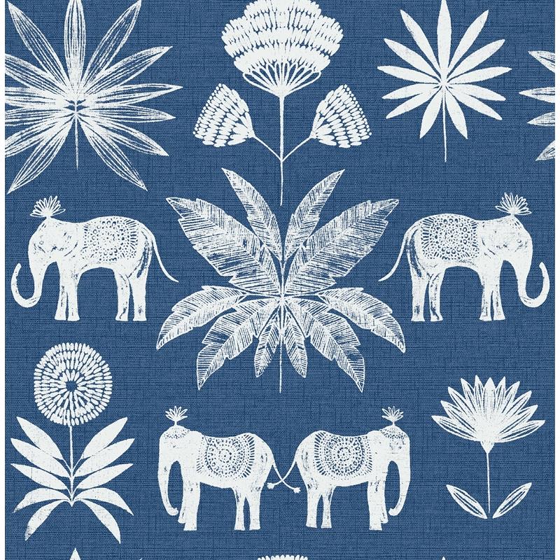 Shop 4014-26436 Seychelles Bazaar Blue Elephant Oasis Wallpaper Blue A-Street Prints Wallpaper