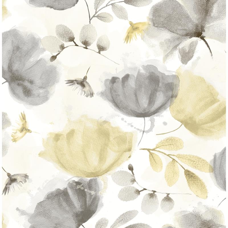 Save 2904-25679 Fresh Start Kitchen & Bath Zahra Grey Floral Wallpaper Grey Brewster