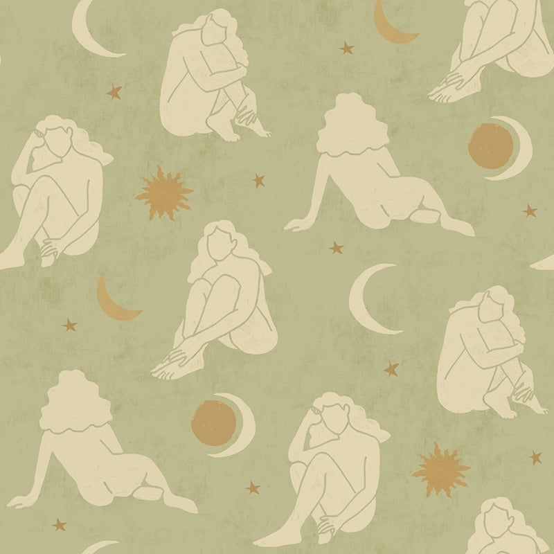 Sample AHS4716 Alja Horvat, Sage Nudes Peel and Stick Wallpaper by NuWallpaper