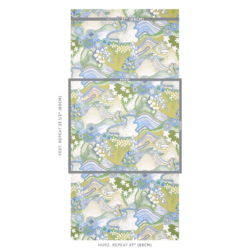 Buy 5013552 Daisy Chain Green And Blue Schumacher Wallcovering Wallpaper