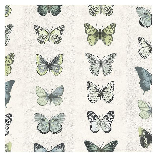 Save G67994 Organic Textures Green Jewel Butterflies Stripe Wallpaper by Norwall Wallpaper