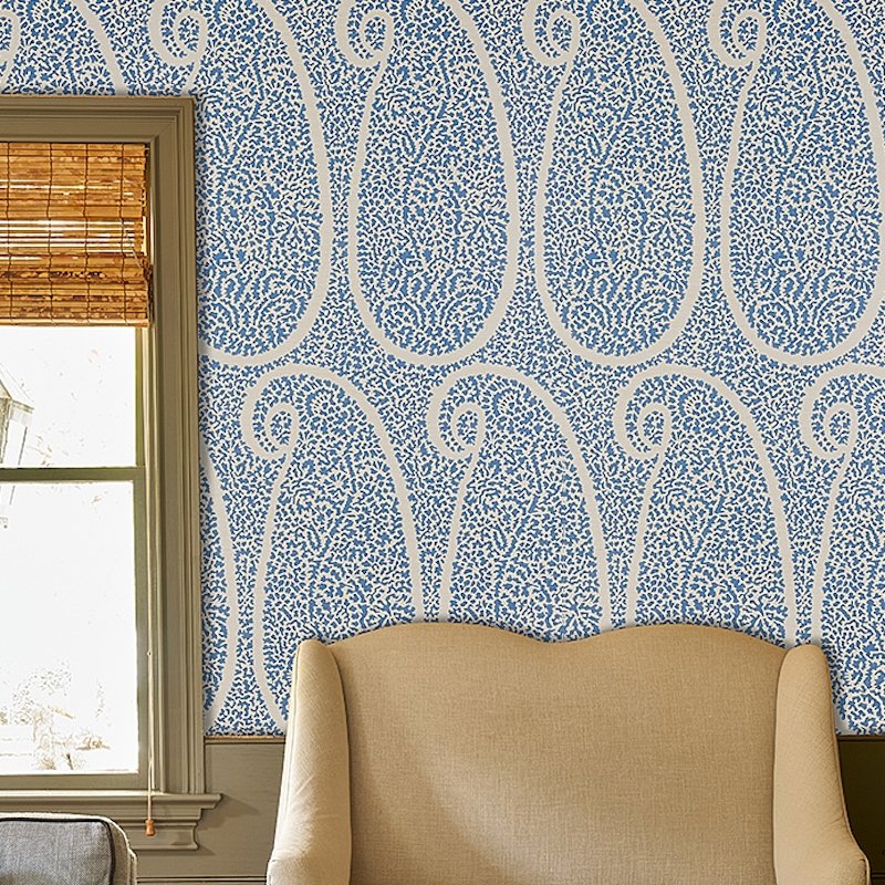 Select 5013030 Ambala Paisley Sisal Bright Blue Schumacher Wallcovering Wallpaper