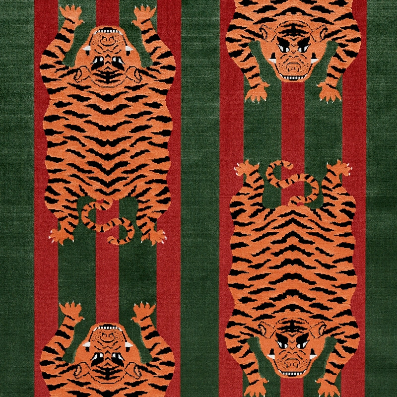 Purchase sample of 77235 Jokhang Tiger Velvet, Red and Green by Schumacher Fabric