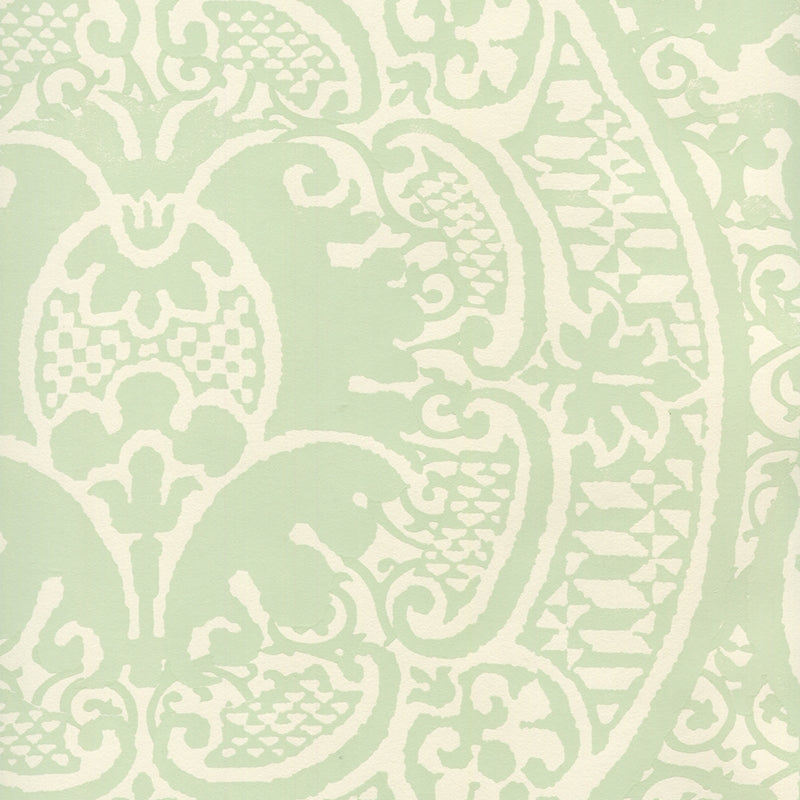 Looking 352000W-24OWP Veneto Soft French Green On Off White by Quadrille Wallpaper