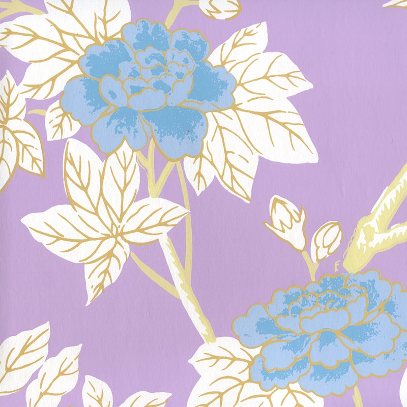 View 306064W Happy Garden Lavender on White by Quadrille Wallpaper