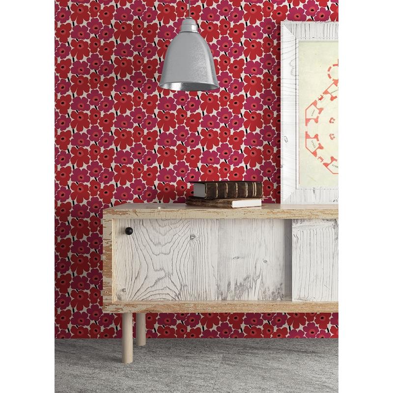 MKS4492 Marimekko Red Pieni Unikko Peel &amp; Stick Wallpaper by NuWallpaper2