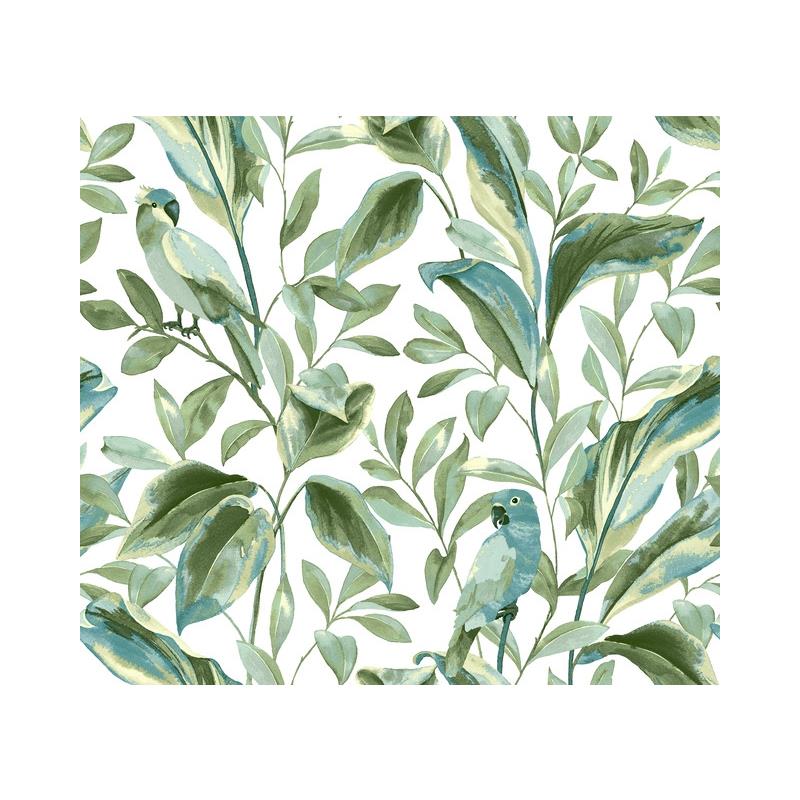 Sample TC2654 Tropics Resource Library, Tropical Love Birds White/Aqua York Wallpaper