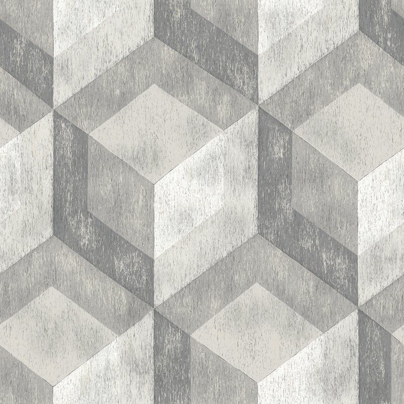 Sample NU2277HD2 Bauhaus Weathered Wood, Geometric Peel and Stick Wallpaper