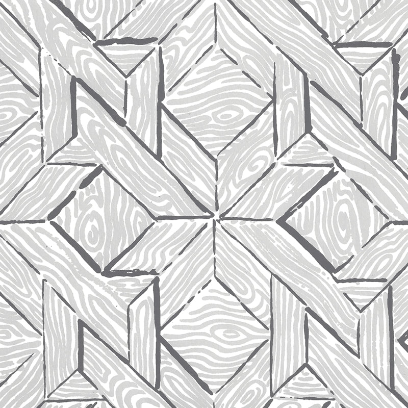 Sample 6280-05WP Parquetry, Gray Silver on Almost White by Quadrille Wallpaper
