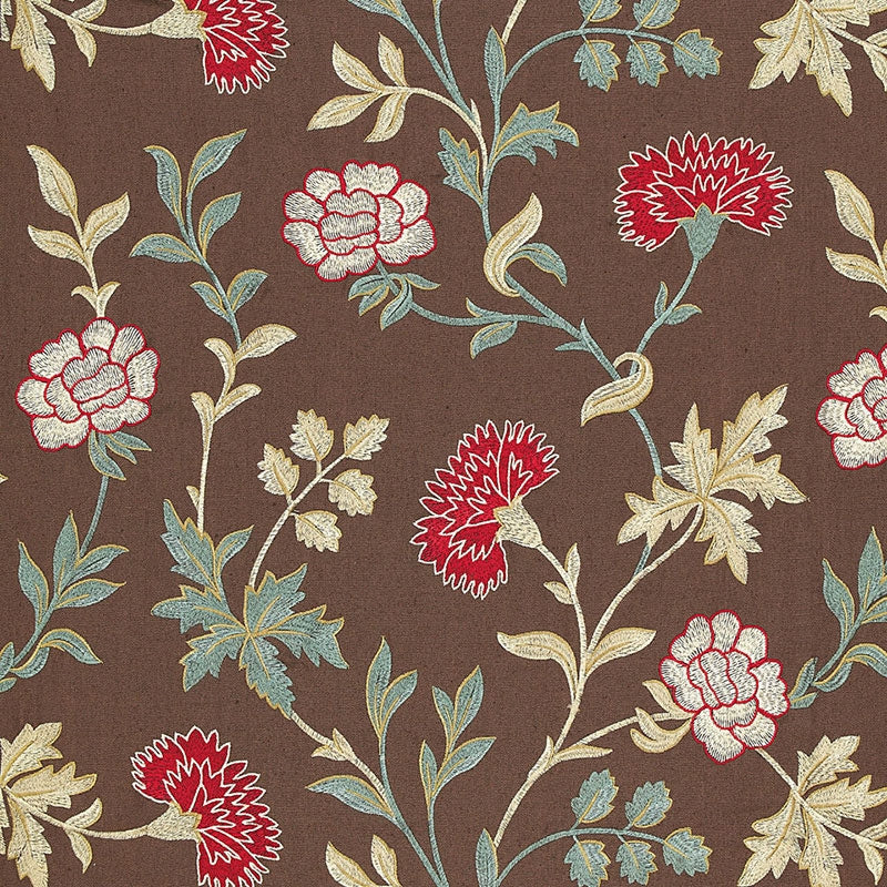 Purchase sample of 65660 Sheridan Linen Embroidery, Crimson by Schumacher Fabric