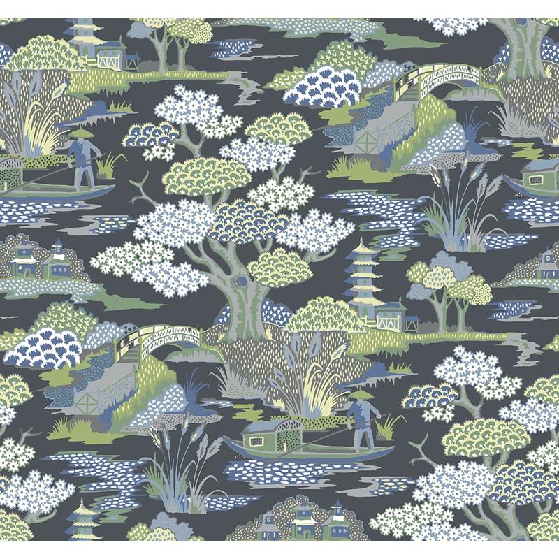 Sample 2901-87510 Perennial,  Joy De Vie Indigo Toile Wallpaper by A Street Prints